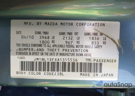 2010 Mazda Mazda3 I Touring z USA, uszkodzony, nr VIN JM1BL1SFXA1315536